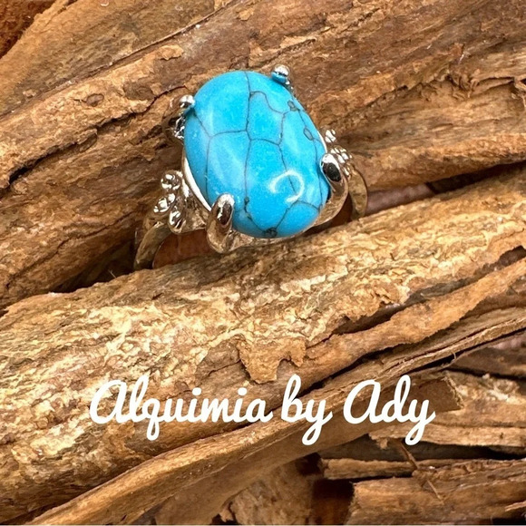 turquoise silver western gem ring/cowgirl/rodeo season/boho - Picture 1 of 7